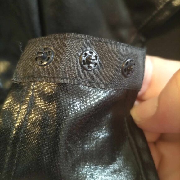 Bodysuit Black, Faux Leather, Zip-up, Crotch Snap, Long Sleeve Sz XL - Picture 9 of 10